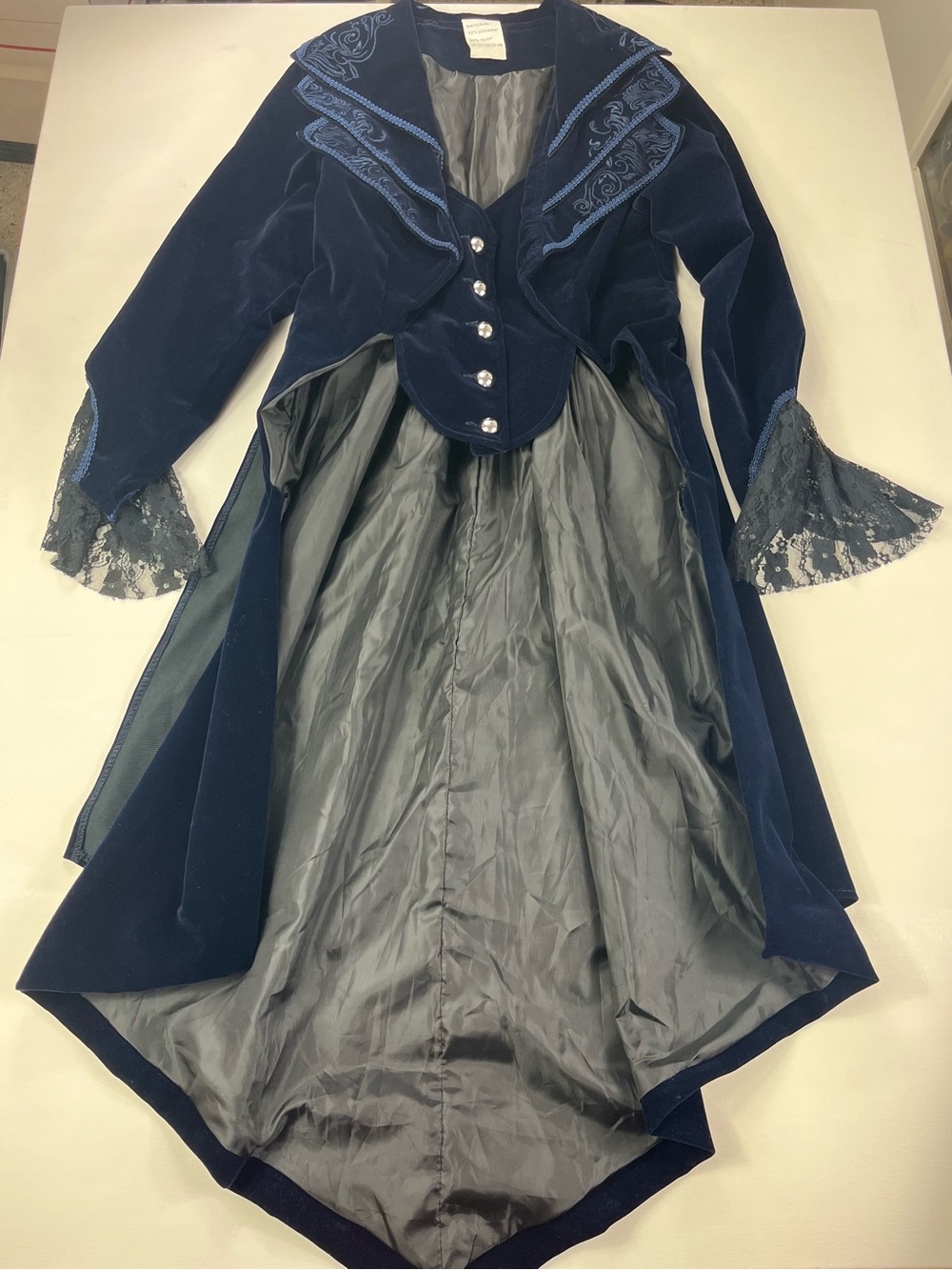 Gothic Blue Velvet Lace Steampunk Tailcoat Jacket Women’s Size S Halloween Coat